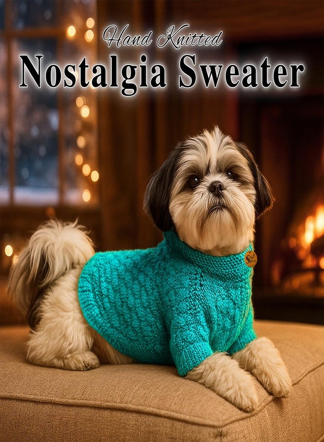 Sage Square Hand Knitted Woolen Dog Sweater for Shih Tzu | Cozy Winter Wear | Soft Stretchable Thermal | Cold Weather Handmade Pet Clothing | Comfortable & Stylish Dog Outfit | Knit Jumper | Green - Image 2